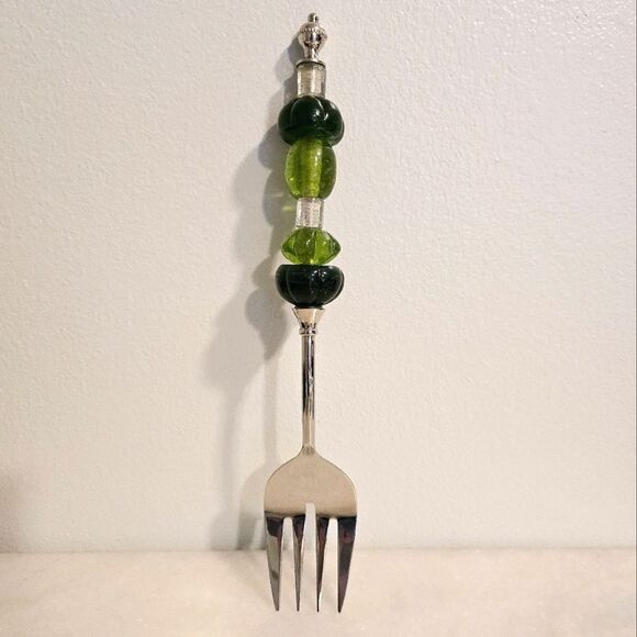Pottery Barn Long Green Bead salad serving fork  - Picture 1 of 8